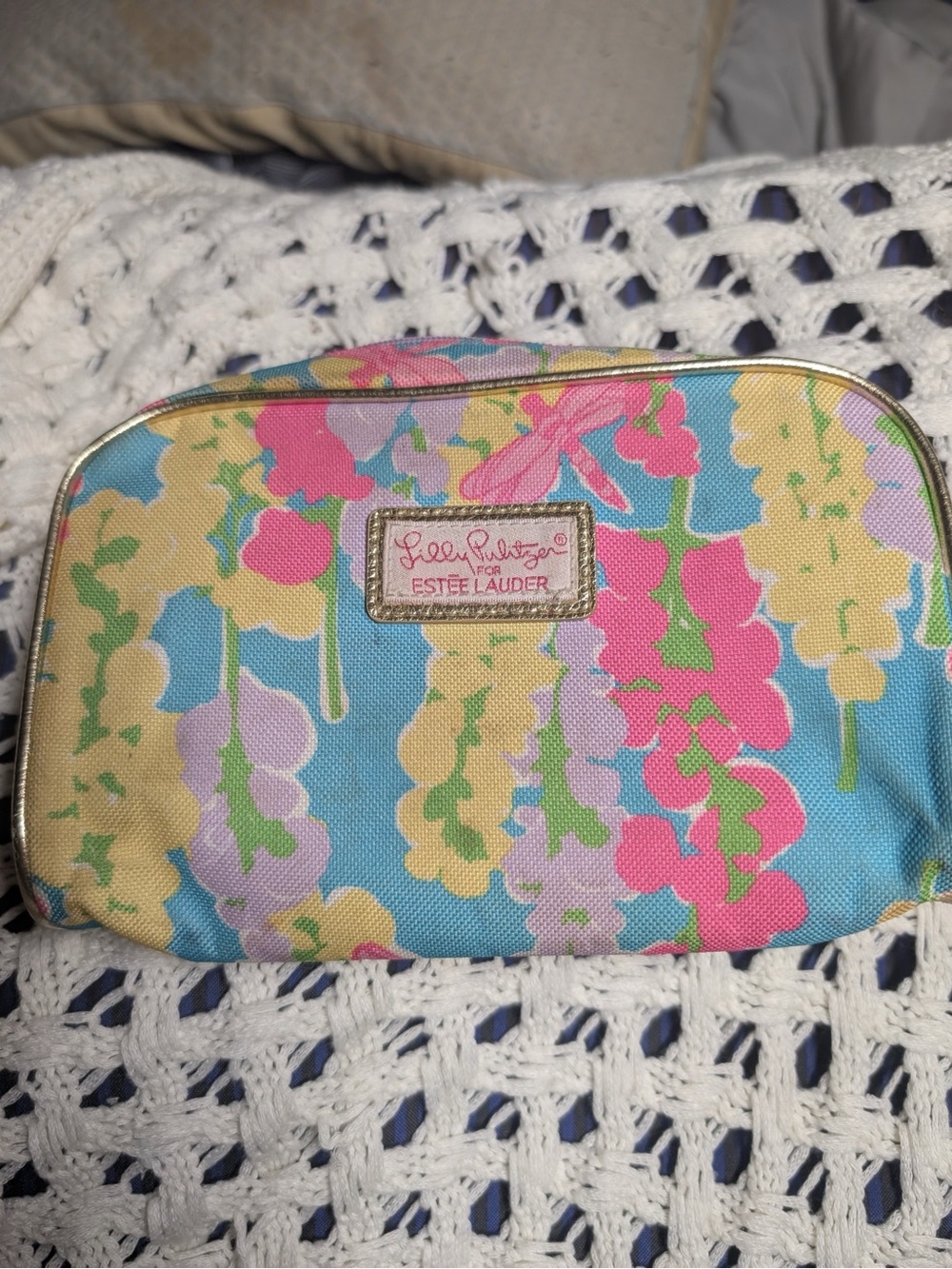 Lilly Pulitzer Estee Lauder Floral Cosmetic Bag in Blue, Pink, Yellow, Green